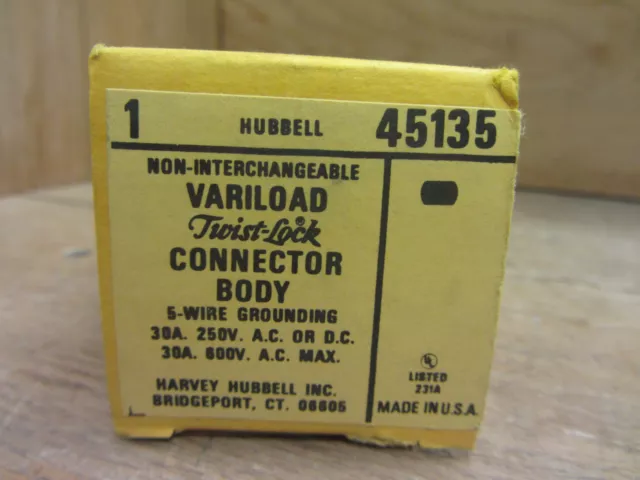 Hubbell 45135 Variload Twist Lock Connector Body 5 Wire Grounding NOS CSQ