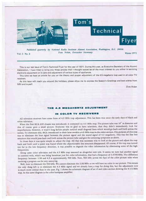 Tom's Technical Flyer The 4.5 Megahertz Adjustment In Color TV Receivers