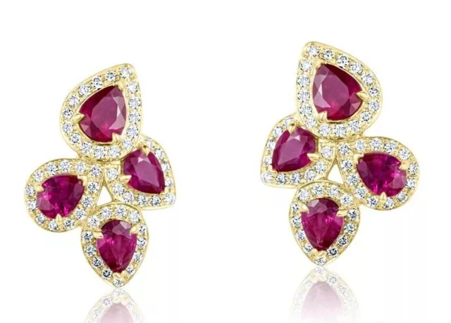 1.60ct Natural Round Diamond Ruby 14k Solid Yellow Gold Anniversary Stud Earring