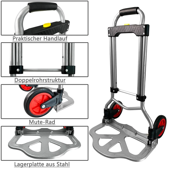 Carrello Pieghevole Per Salire Le Scale - 4 Ruote, Capacità 70 Kg, Altezza Regolabile, Lega Di Alluminio - 2