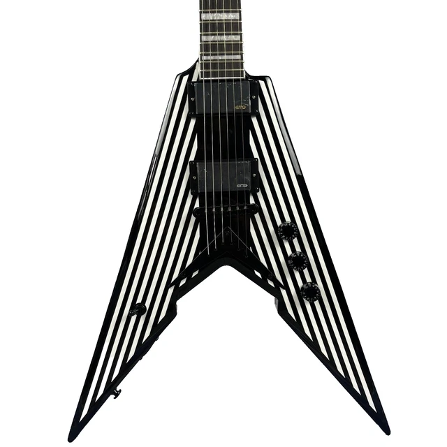 CUSTOM ELECTRIC GUITAR V black and white stripes new hot black hardware