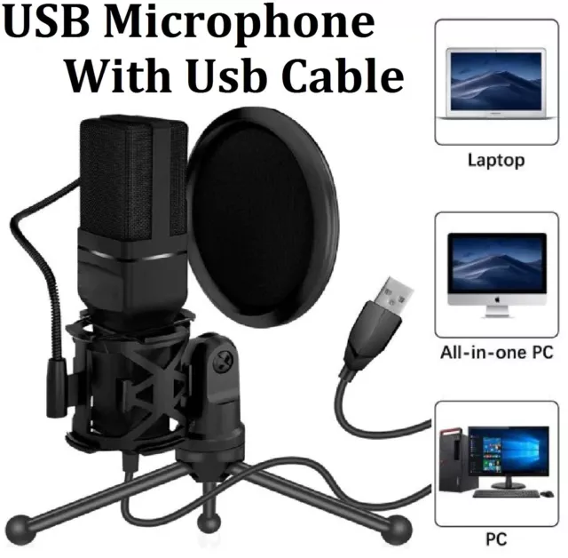 USB Microphone Recording Condenser Microphone PC USB Gaming Mic Stand Desktop AU