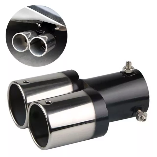 Car Tailpipe Twin Exhaust Tip End Chrome Trim Double Tail Pipe Rear Muffler 62mm