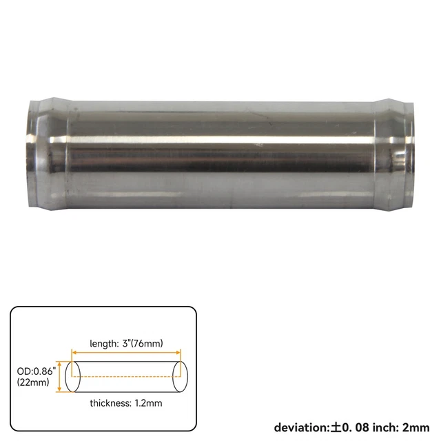 Aluminum Hose Adapter Joiner – 25mm (0.98") ID, 76mm Length – Silver 3 thumbnail image