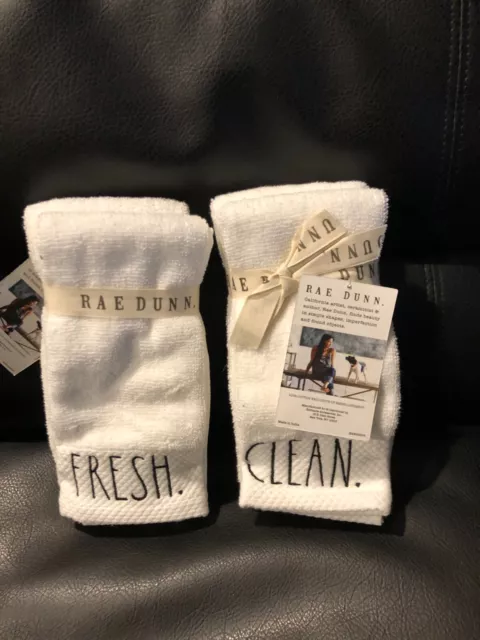 Rae Dunn Fingertip Towels Bath 12x18" white clean & fresh two  sets $28.99 NEW