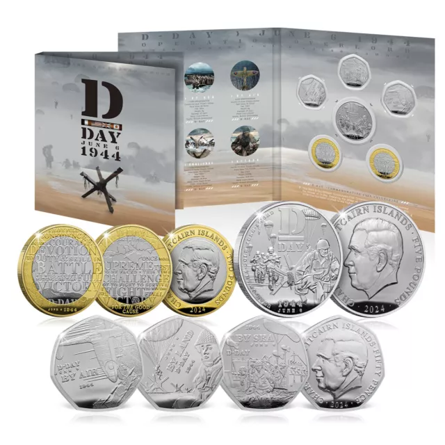 D-Day 80th Anniversary World War II Annual Coin Set 2024 BU 50p £2 £5 (6 Coins)