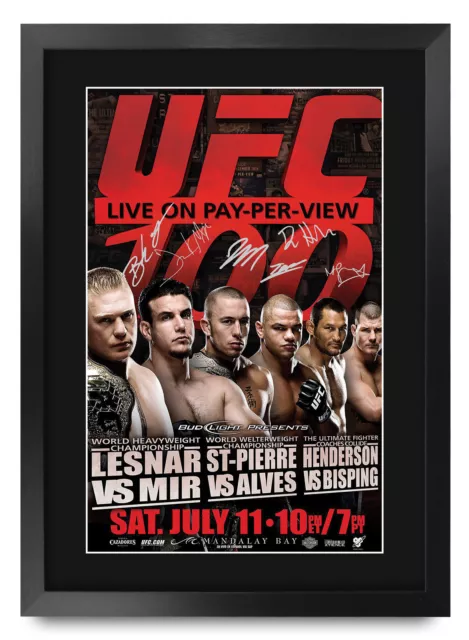 UFC 100 Brock Lesnar Frank Mir Georges Gifts A3 Poster Framed Autograph for Fans