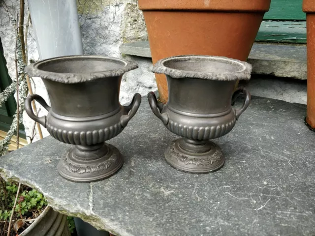 Antique Pewter Pair of Campana urns  11cm 4 ¼" tall.