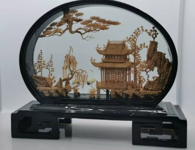 Kork Bild Diorama Korkschnitzerei Asiatisch, Japan, China Vintage Handarbeit NEU