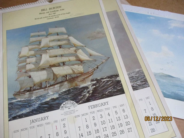 Vintage Marine Britain Calendar 1986 & 1988 Bill Burton & Mosley Print "Barque"