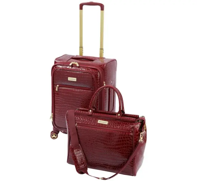 Samantha Brown Luggage Croco Embossed 22" Upright Spinner + Dowel Bag Burgundy