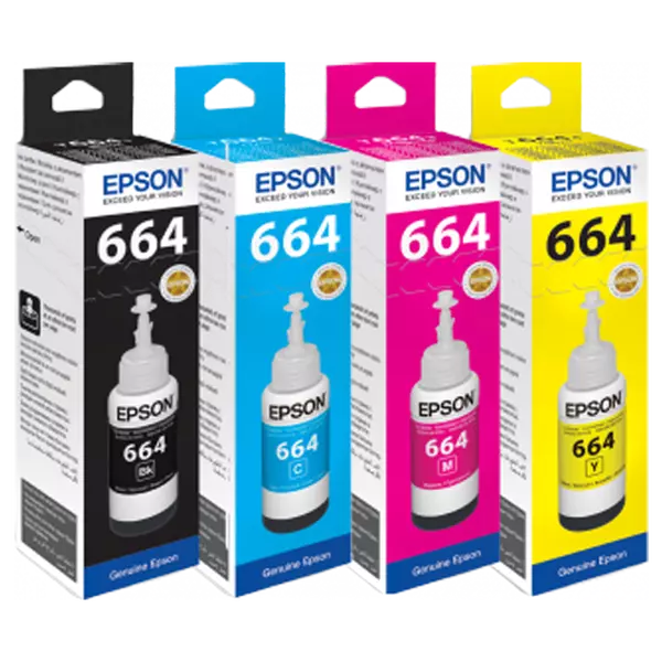 Botellas de tinta original Epson de 4 colores CMYK T664 664 EcoTank