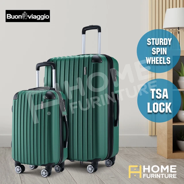 Green 2PCS Luggage Set TSA Lock Suitcase Hard Case Lightweight Travel Trolley
