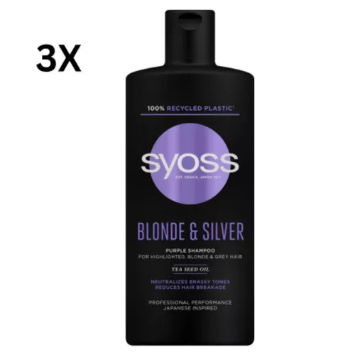 Syoss Blonde & Silver Purple Shampoo Vegan Für blondes und graues Haar 3x440ml