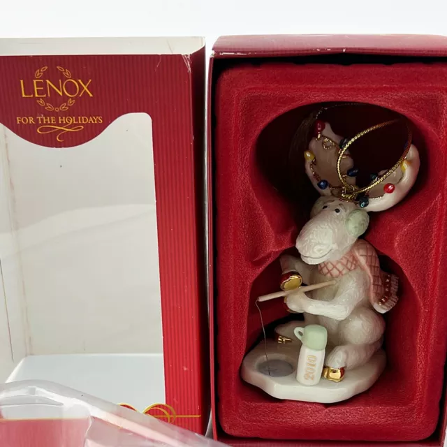Lenox China 2010 MERRY MOOSE FISHING Christmas Tree Holiday Moose Ornament MIB