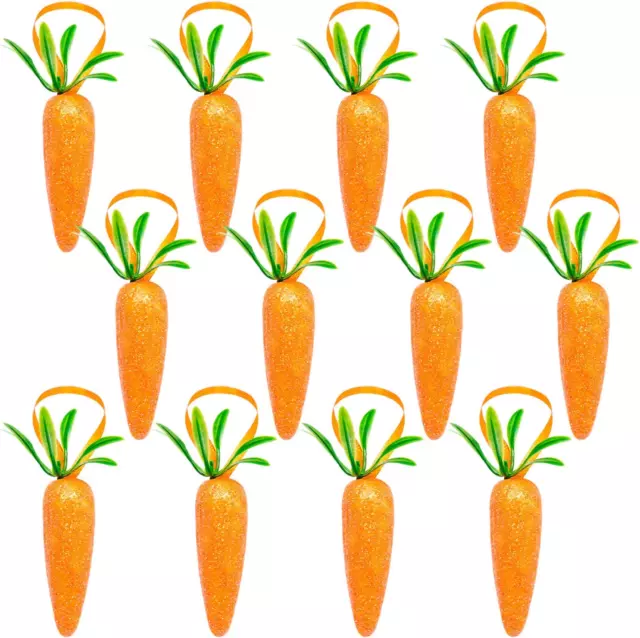 Easter Carrot Hanging Ornaments - 12Pcs Premium Foam Glitter Artificial Carrots