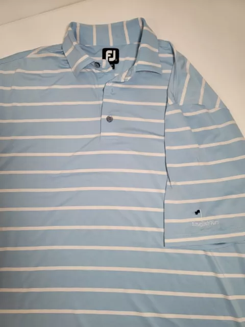 FOOTJOY GOLF Mens Large Blue White Striped Short Sleeve Polo Shirt English Turn