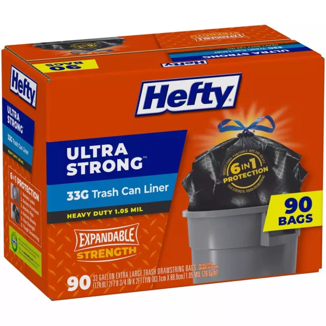 Hefty Ultra Strong Drawstring Trash Bags, Unscented (33 gal., 90 ct.)