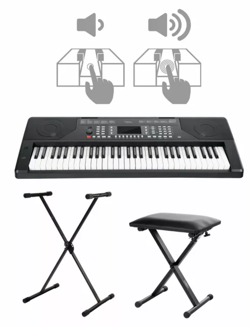 Clavier Piano Electrique 61 Touches à Frappe 300 Sound USB Set Support Banquette