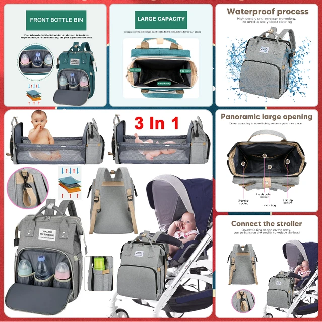 3in1 Baby Diaper Bag Backpack Foldable Crib w/Changing Waterproof Multi Function