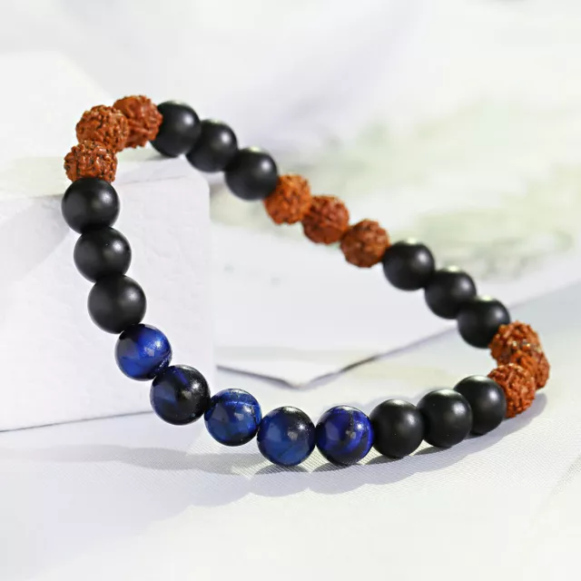 Bracelet de Yoga Reiki œil de tigre, manchette, perles Rudraksha Mala,...