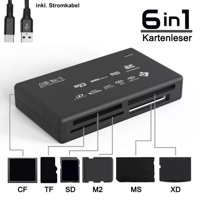 Kartenleser Speicherkartenleser Kartenlesegerät USB SD/MicroSD/SDHC/M2/XD/MS/CF