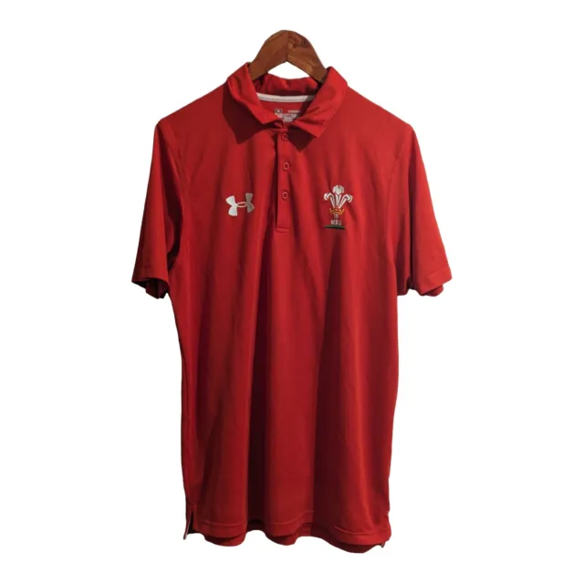 Wales Rugby Union Under Armour Polo Shirt Mens Extra Large Red Jersey Heat Gear