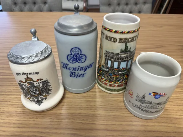 Vintage German Style Ceramic Beer Steins Mugs LOT of 4, 5” 6” 2-7”