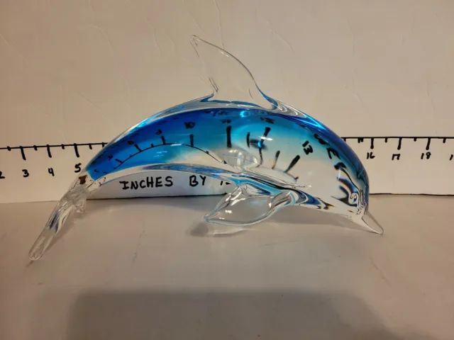 Beautiful 12" Long Art Glass Dolphin Figurine Two Tone Cobalt Blue Hand Blown