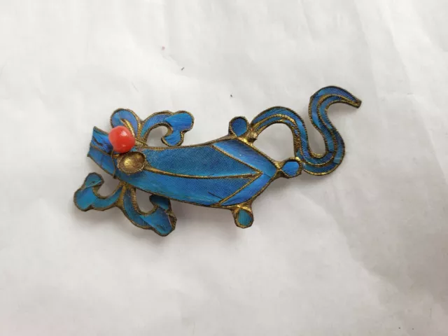 Antique Chinese blue Kingfisher feather hair stick pin ornament