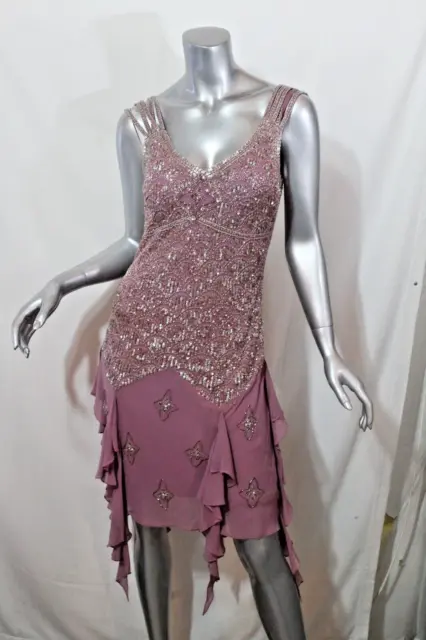 Womans SUE WONG Vintage Nocturne Lavender Silk Beaded Sleeveless Dress Size 8