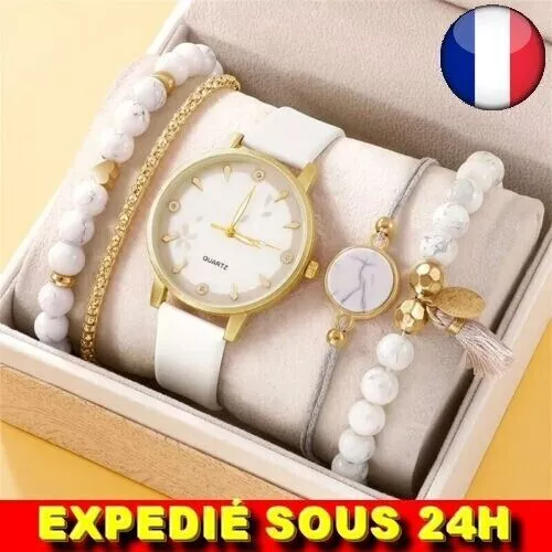 ✅Set 5 pezzi orologio al quarzo da donna braccialetto in pelle gioielli...