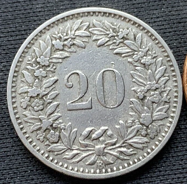 1909 Switzerland 20 Rappen Coin XF +  ( 2 Million Minted )  #M257