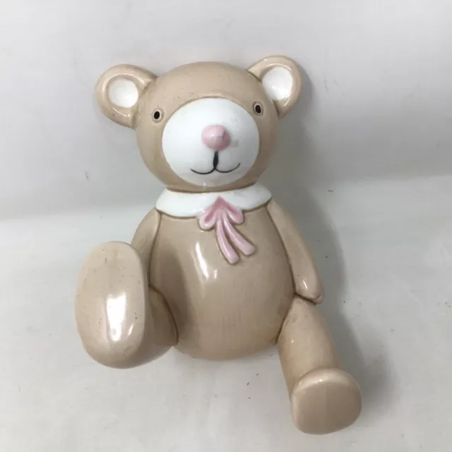 Teddy Bear Wall Hook Foot Ceramic 5"  Fitz Floyd Pink Bow Beige Baby Nursery