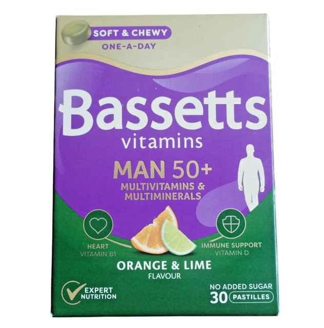 BASSETT'S VITAMINS MAN 50+ Multivitamins Minerals Orange & Lime 30's