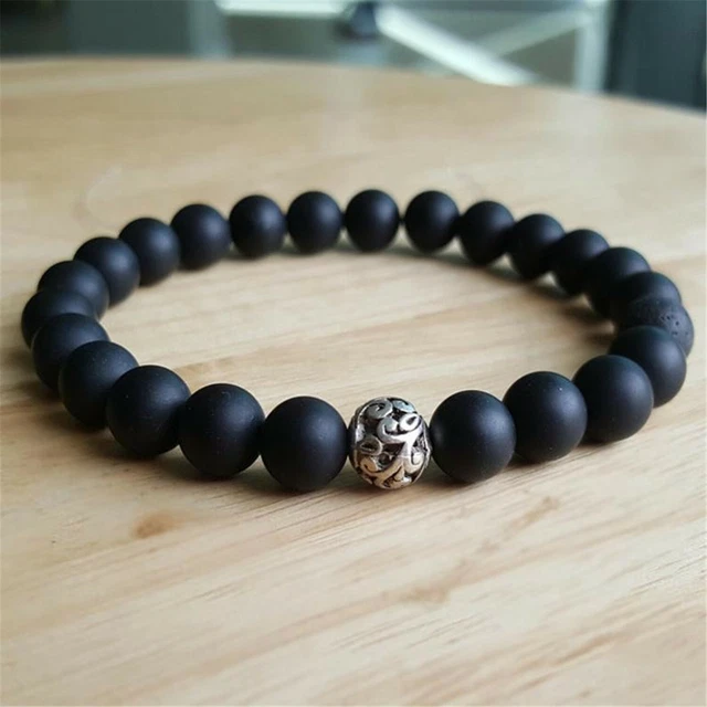 8mm Natural Matte Black Onyx Handmade Mala Bracelet Pray Chakas Sutra