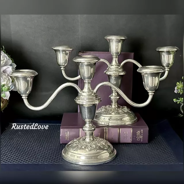 Vintage Gorham Buttercup Candelabras Sterling Silver Repousse Candle Holders ~