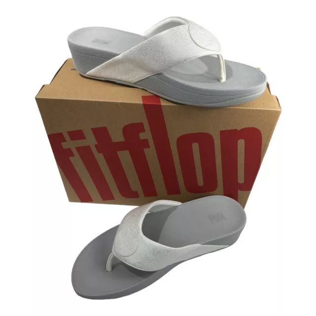 FitFlop Women Sandals Size 6 7 8 9 10 Silver Demelza Shimmer Logo Toe Post Shoes