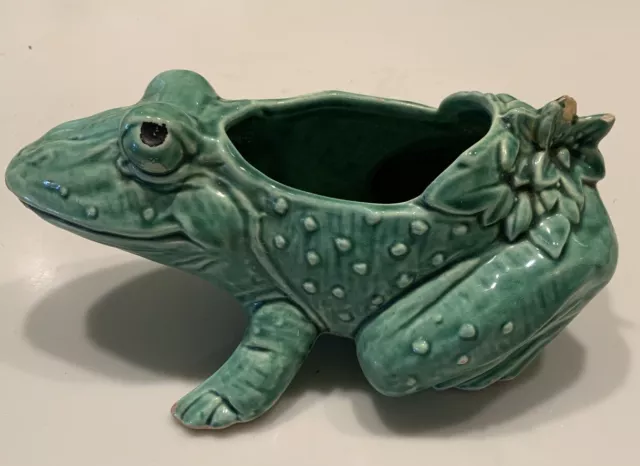 Vintage McCoy Frog Planter 8” Green Ceramic