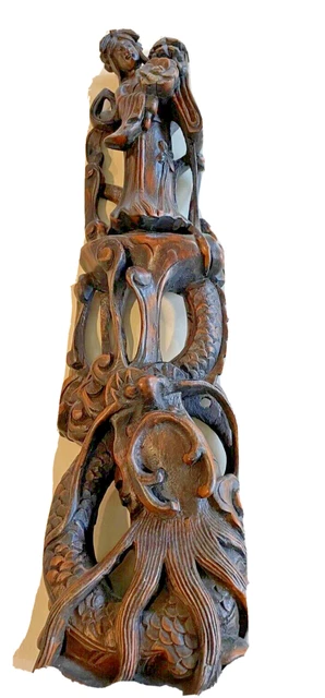 Vintage Asian Hand Carved 3- Dimensional Wood Folk Art