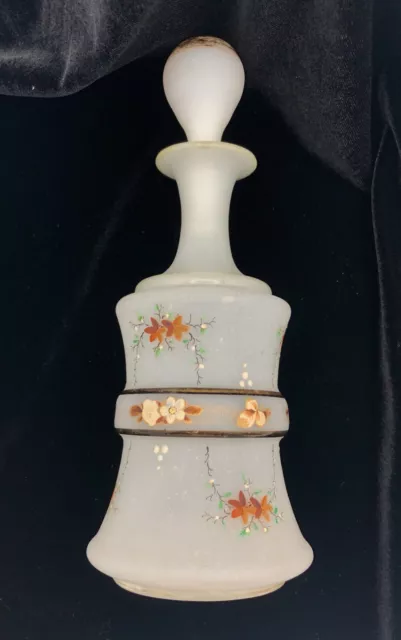 Antique Victorian Bristol Opaline Opaque Glass Dresser Decanter Hand Painted