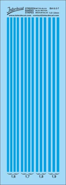 Bandes 1,6 - 1,9 mm Décalcomanies bleu moyen 117x39mm INTERDECAL