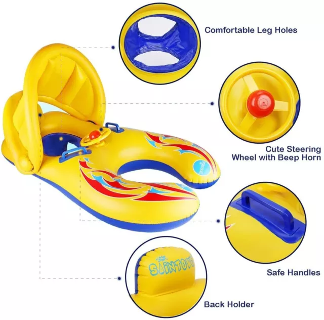 Baby Pool Float Inflatable Mother Baby Swim Ring Parent Child Sound Wheel Toy 3