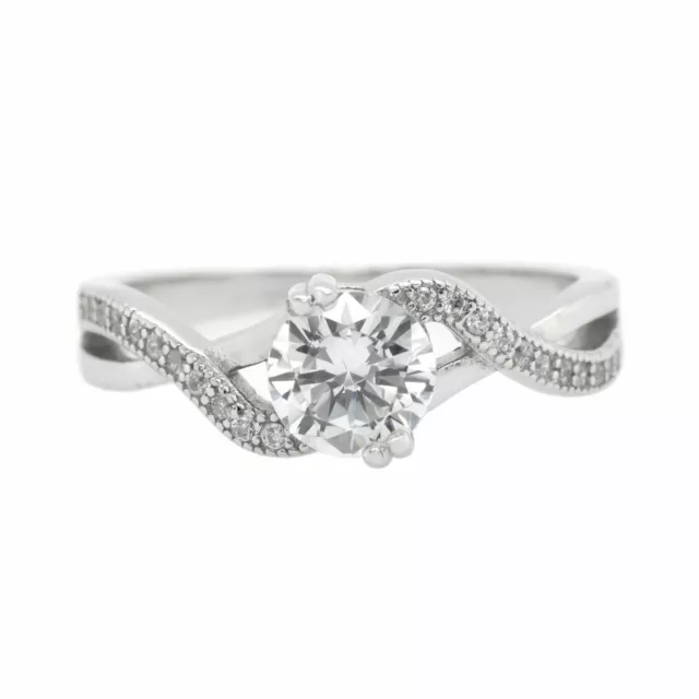 Sterling Silver 925 Women's Round CZ Solitaire Infinity Ring Promise Engagement
