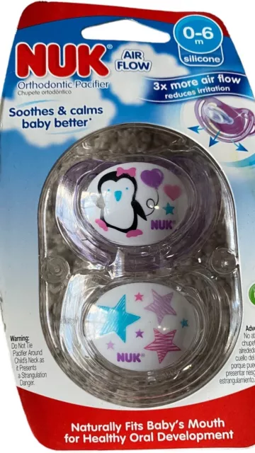 Nuk air Flow Pacifier Penguin Stars 0-6 Months Baby new Silicone Orthodontic