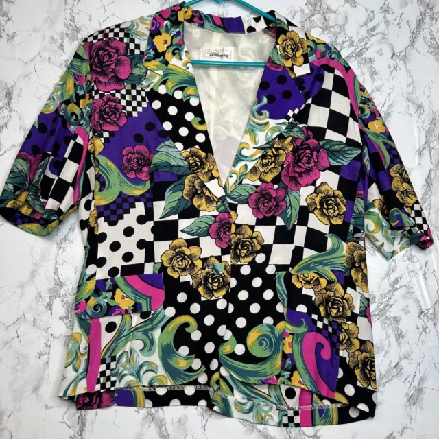 Vintage 80s Worthington Blouse Abstract Print Short Sleeve Blazer Top 12