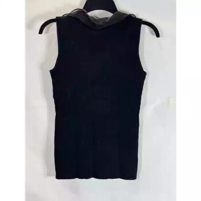 ADRIENNE VITTADINI Women's Black Ribbed Ruffle V-Neck Pullover Tank Top SZ L 2