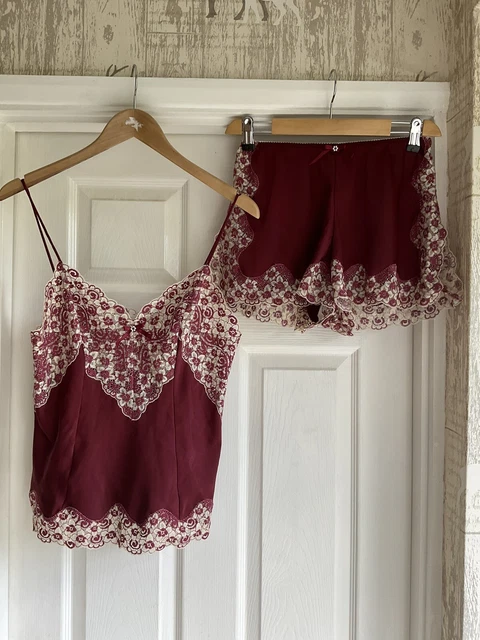 Camicia e pantaloncini vintage David Nieper lingerie in pizzo borgogna taglia 12