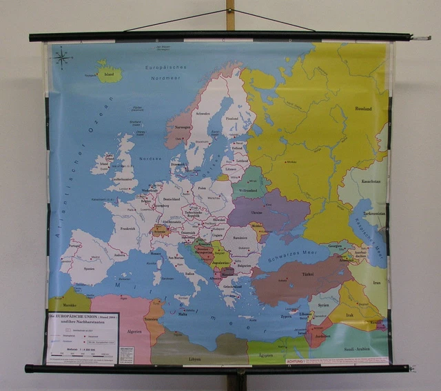 Europe Map Ebay SCHOOL WALL MAP Die European Union Nachbarstaaten 124x114 2004 Vintage ...