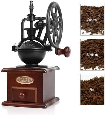 Manual Coffee Grinder Antique Cast Iron Hand Crank Coffee Mill with Wood Drawer